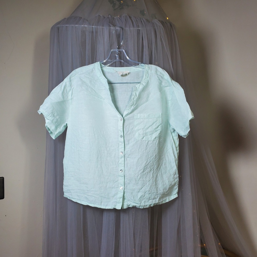 Clean Girl Mint Green Linen Top Short Beach Vaca Resortwear Size M Minimalist